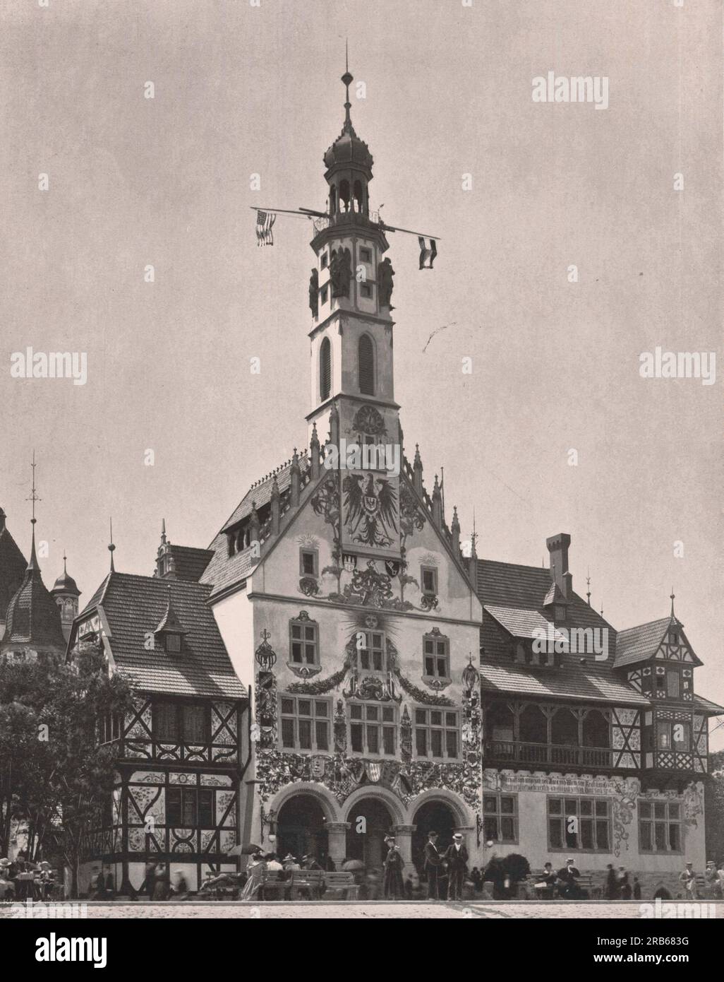 Deutscher Pavillon (oder Deutsches Haus) auf Chicagos 1893 World's Columbian Exposition. Es ist dem alten Rathaus von Rothenburg ob der Tauber in Franken nachempfunden. Sie blieb nach dem Ende der Expo stehen. Stockfoto