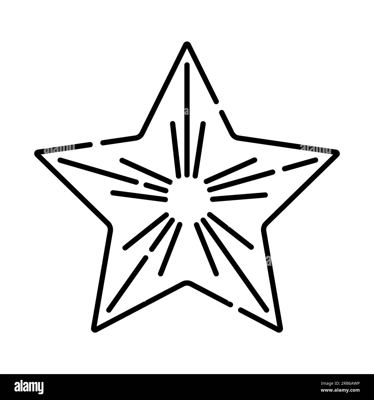 Schwarz-weiße Vektorlinien-Symbol für Karambolen, Darstellung exotischer Früchte Stock Vektor