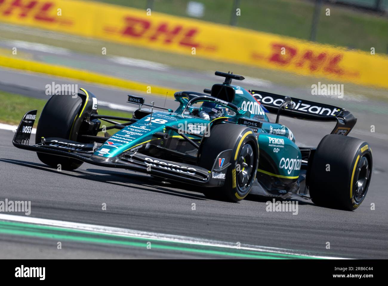 Silverstone, Großbritannien - Freitag, 7. Juli 2023 - FORMEL 1 ARAMCO BRITISCHER GRAND PRIX 2023 - Lance Walk (Kanada) - Aston Martin Aramco Cognizant F1 Team Stockfoto
