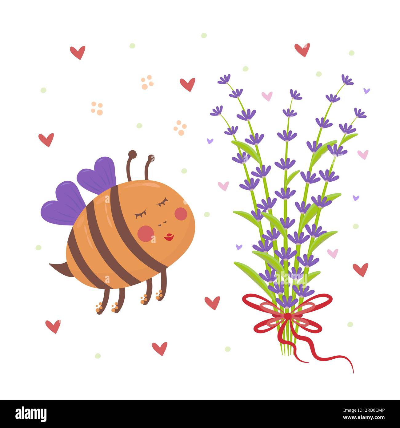 Biene und Blütenlavender, farbenfrohe Illustration Stock Vektor