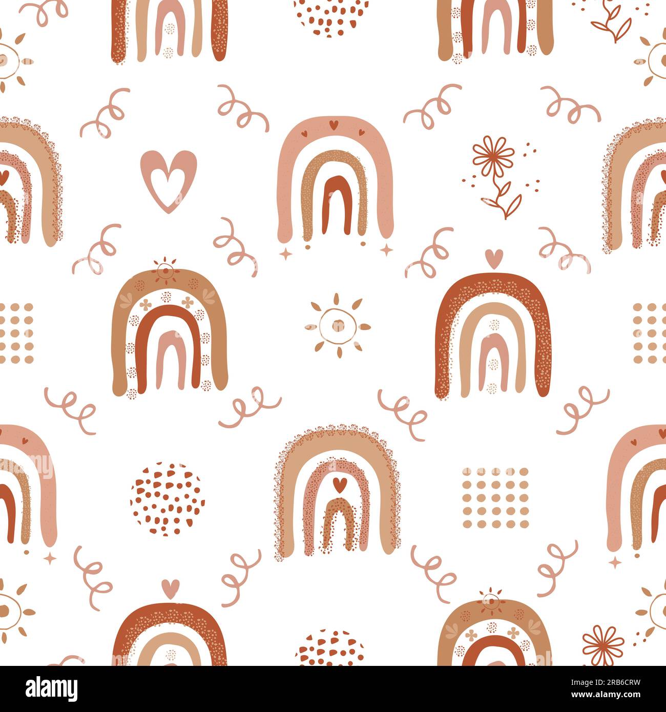 Süßes, nahtloses Muster im Bo-Style, Regenbogen und abstrakten Elementen Stock Vektor