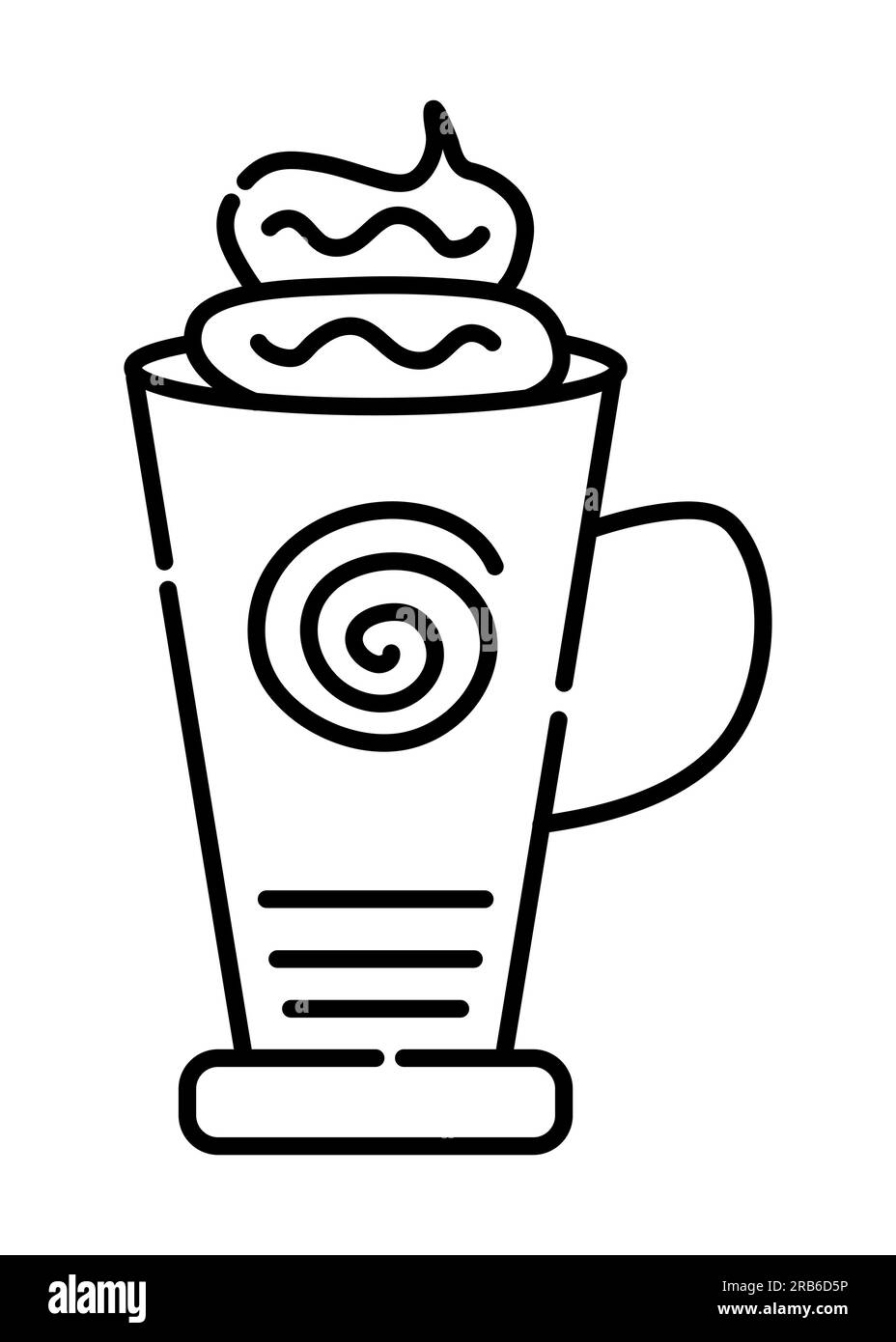 Flüssiges Dessert in einer Tasse schwarz-weiße Vektorlinie Stock Vektor