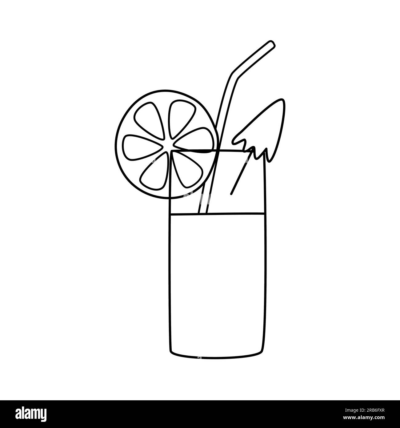 Saft oder Cocktail, dekoriert mit orangefarbenen Scheiben und Papierschirm, Doodle-Stil, flache Vektorgrafik für Kinder Malbuch Stock Vektor