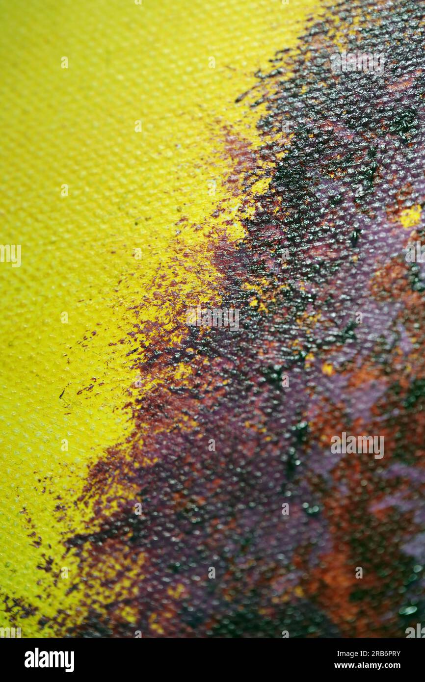 Abstrakte Acryl-Aquarell-Farbausstriche auf Leinwand horizontale Textur qualitativ hochwertige künstlerische, moderne Hintergründe qualitativ hochwertige Sofortausdrucke Stockfoto