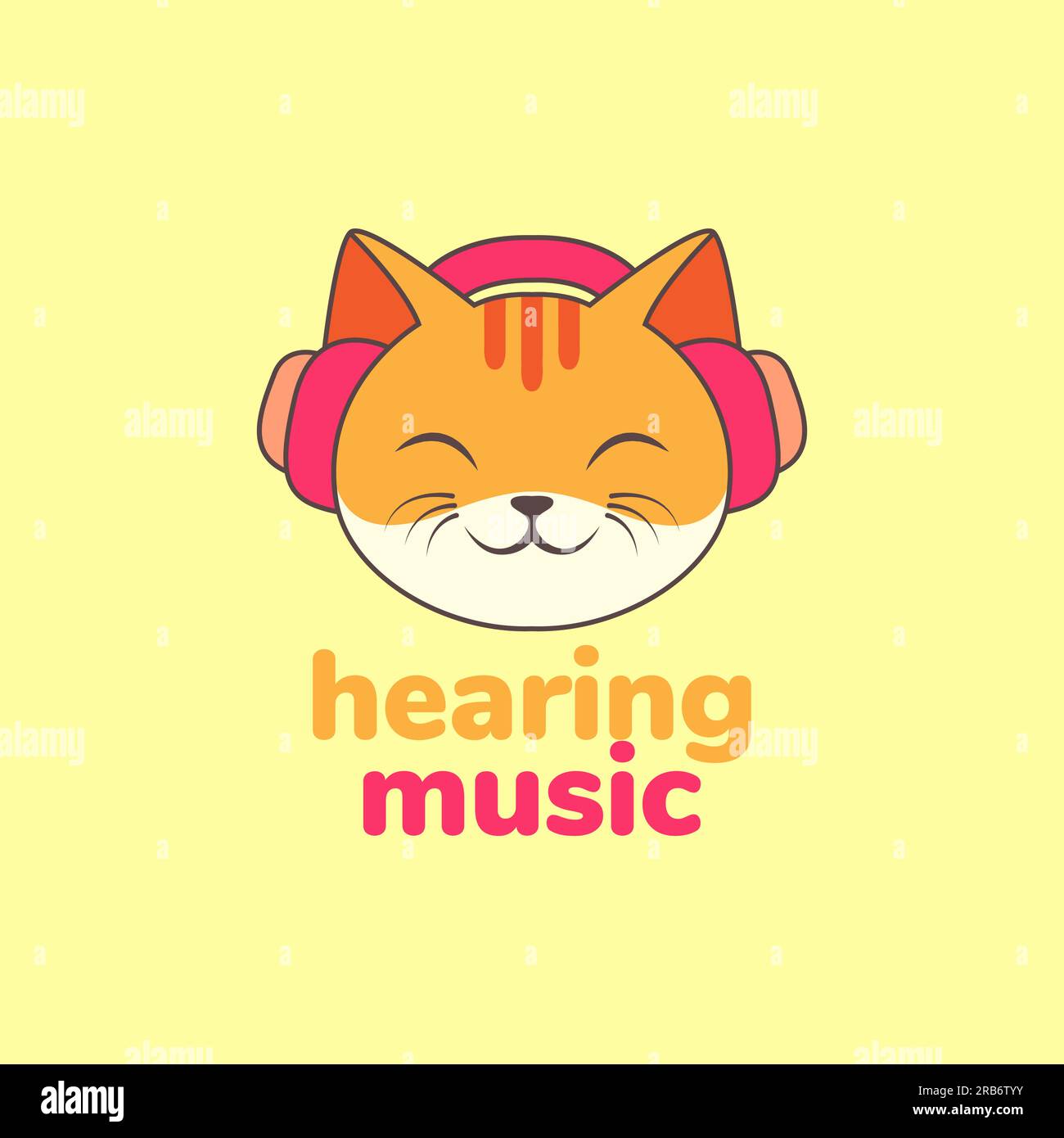 Tiertiere Katzenkätzchen Hörmusik Kopfhörer Maskottchen Cartoon Logo-Vektor Stock Vektor