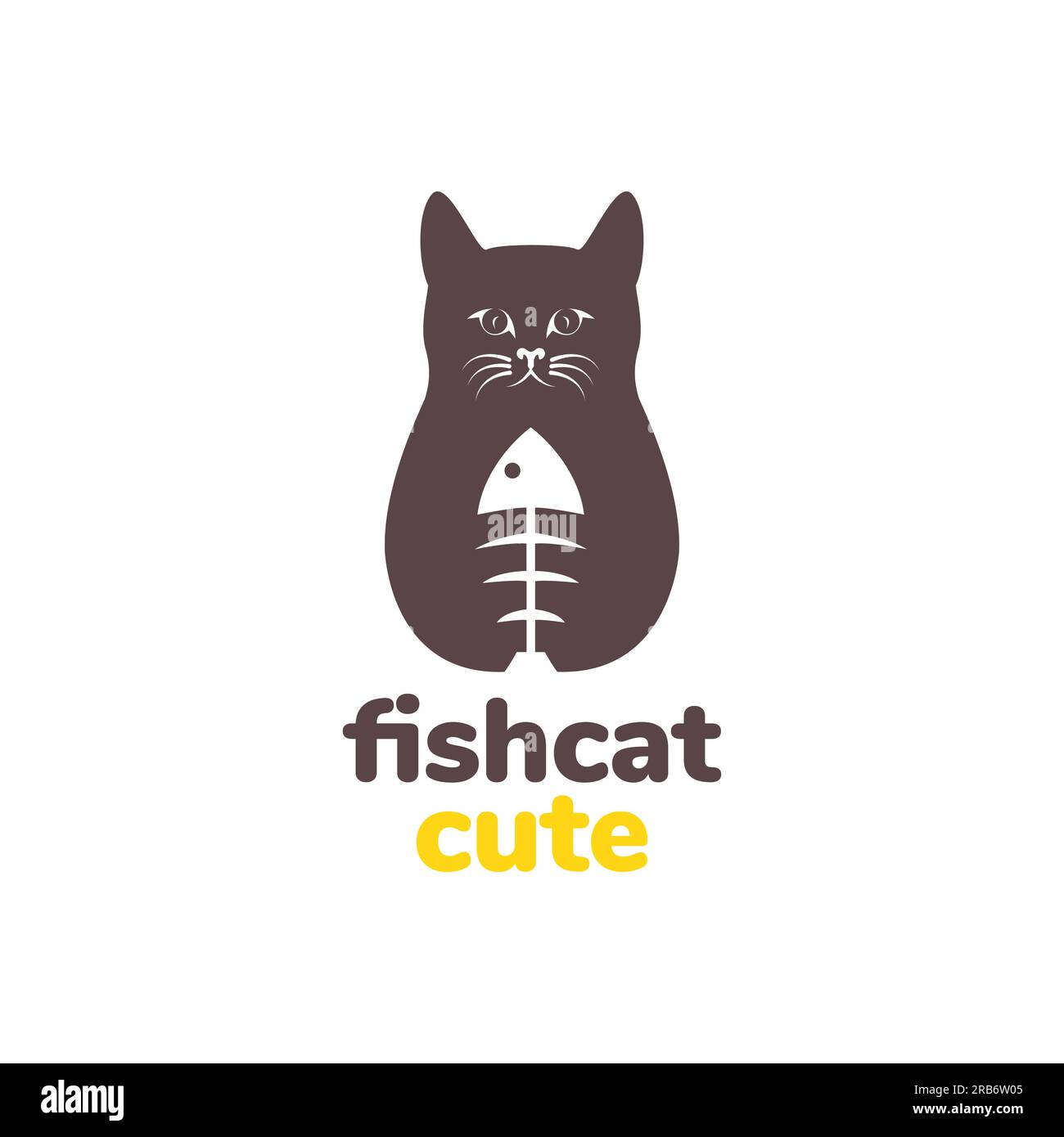 Tiertiere Katze hält Fischknochen Futter Maskottchen Logo Design Vektor Stock Vektor