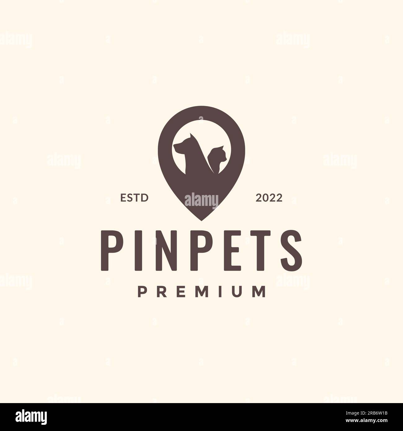 Tiertiere Hund Katzenkarte Lage Hipster einfacher Vektor im Logo-Design Stock Vektor