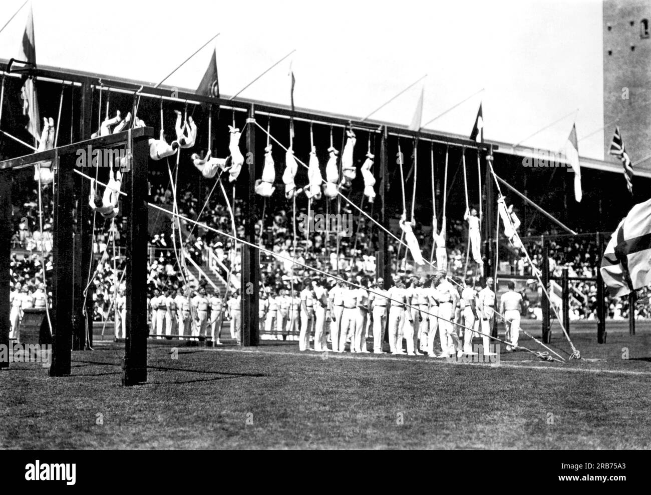 Stockholm, Schweden: 1912 schwedische Turner in einer Ausstellung bei den Olympischen Spielen. Stockfoto