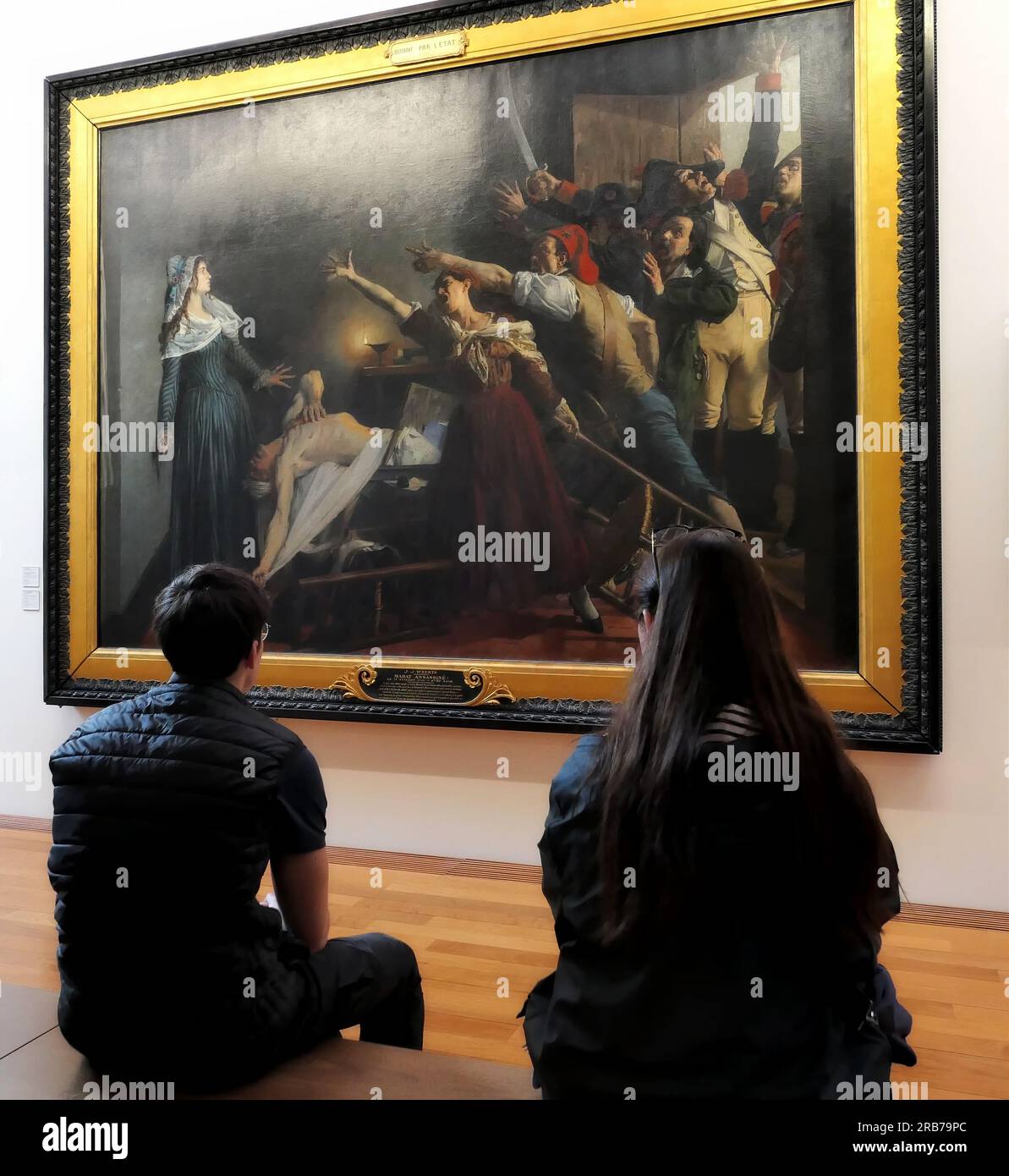 FRANZÖSISCHE GESCHICHTE - REVOLUTIONÄRER MARAT ERMORDET IN DER BADEWANNE VON CHARLOTTE CORDAY 13. JULI 1793 - GEMÄLDE VON J.J. WEERTS - ROUBAIX PISCINE MUSEUM FRANKREICH © F.BEAUMONT Stockfoto