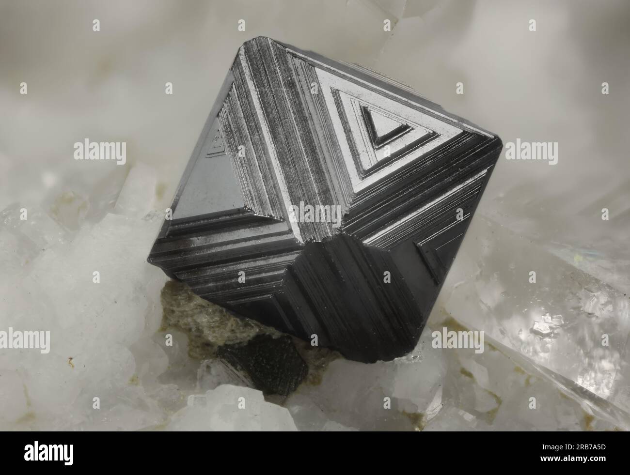 Magnetite - Gebiet Monte Cervandone, Devero Alp, Baceno, Provinz Verbano-Cusio-Ossola, Piedmont, Italien - 1,65 mm perfektes Magnetit-Oktaeder. Stockfoto