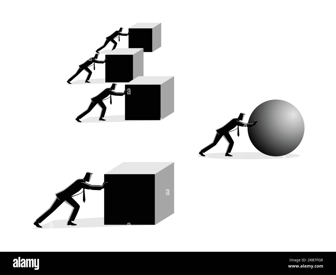 Business Concept Vektor Illustration eines Geschäftsmannes schieben eine Kugel, die das Rennen gegen eine Gruppe von langsameren Geschäftsmännern schieben Boxen. Gewinnen s Stock Vektor