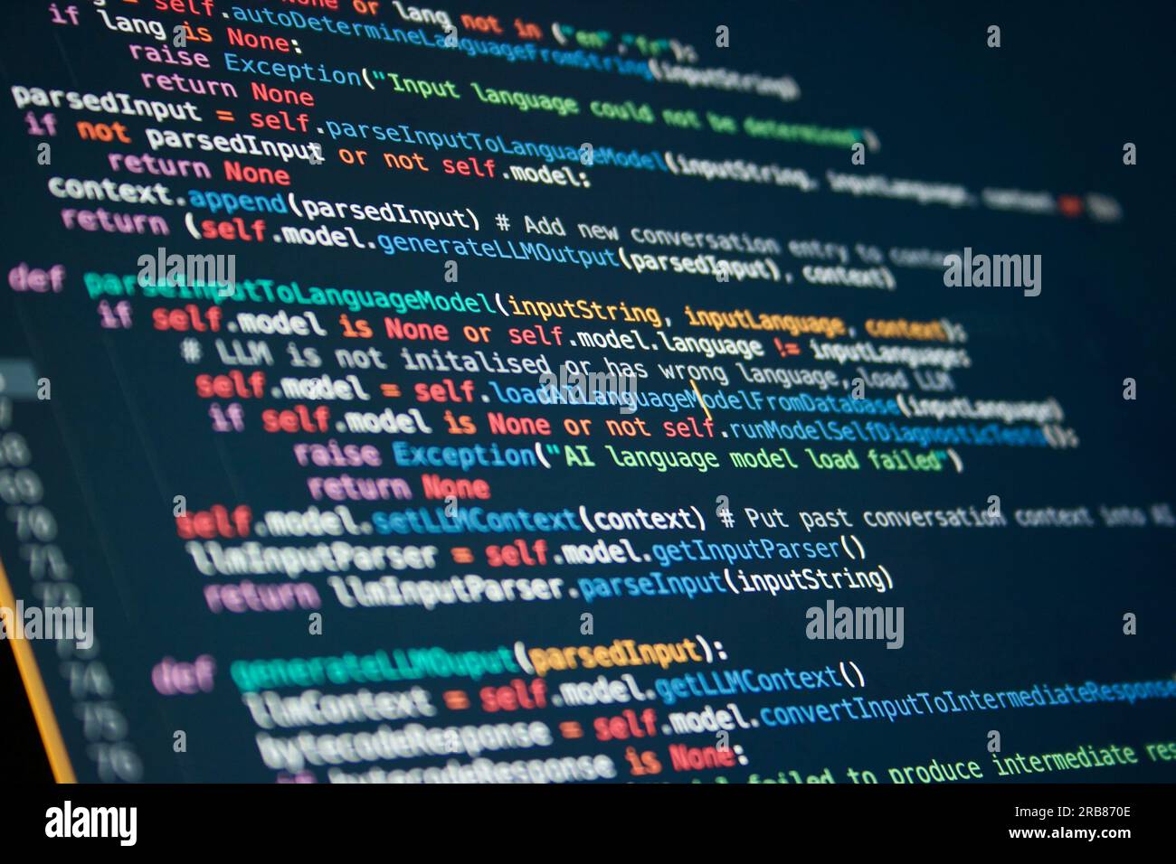 Mock-Code für ein AI Large Language Model (LLM) Stockfoto