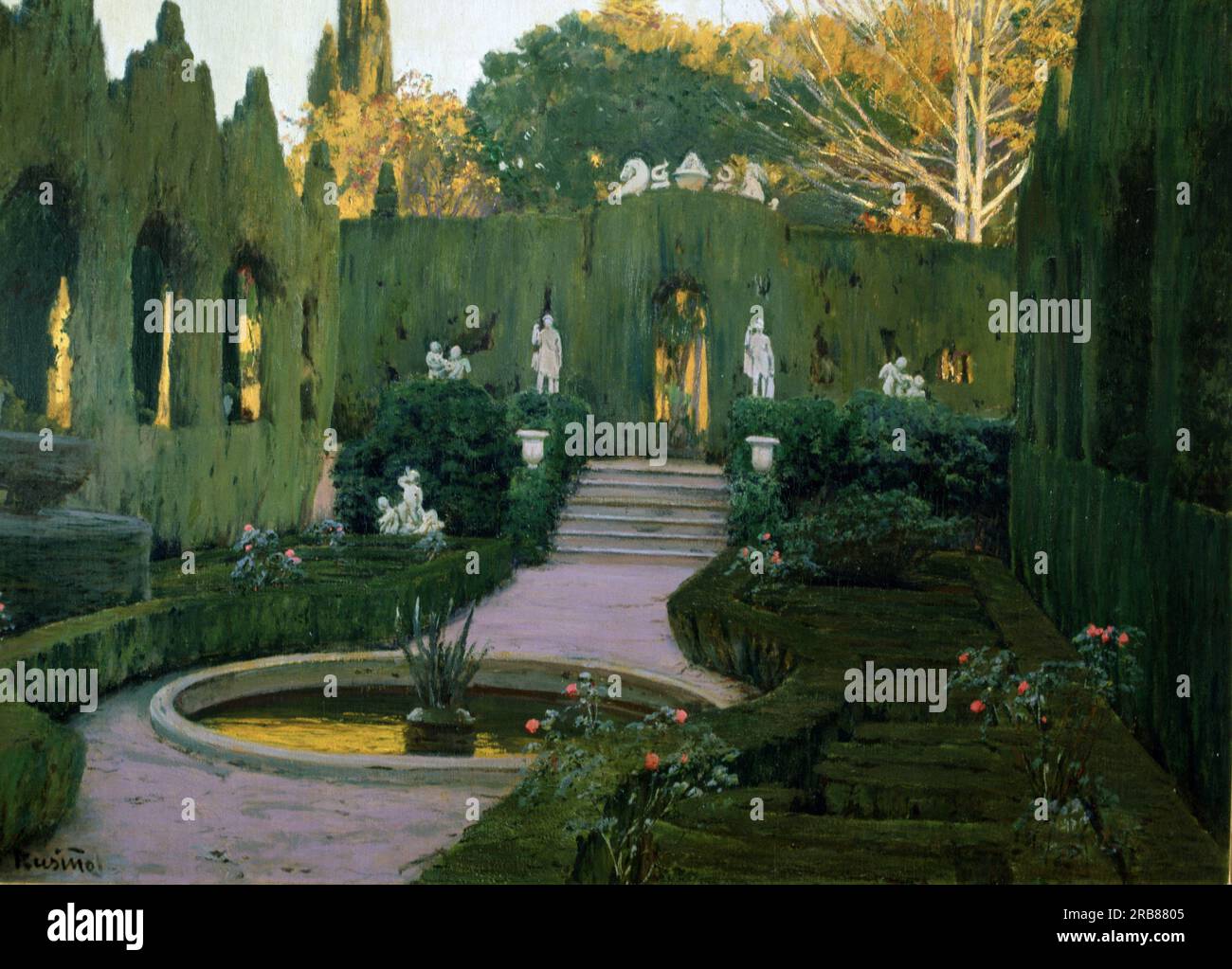 RUSIÑOL, SANTIAGO. PINTOR ESPAÑOL . BARCELONA 18961 - 1931. " JARDINES DE MONFORTE . VALENCIA ' , AÑO 1904. COLECCION ARGENTARIA. Stockfoto