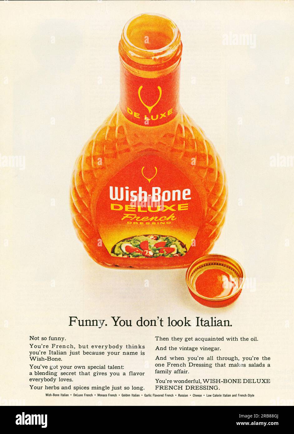 Wish-Bone French Dressing – eine amerikanische Marke für Salatdressing, Marinaden, Dips in einer Zeitschrift, 1965 Stockfoto