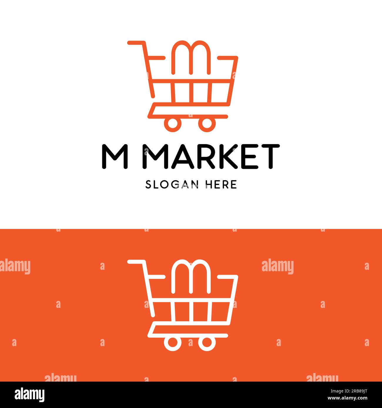Letter Initial M Einkaufswagen in minimalistischer Linienführung für Online-E-Commerce-Shop-Markt Supermarkt Logo-Design der Unternehmensmarke Stock Vektor