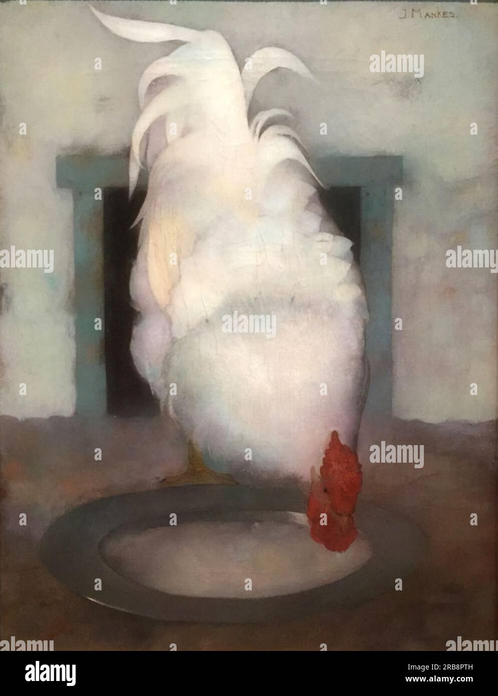 Hahn (wyandotte) mit Blechschale 1913 von Jan Mankes Stockfoto