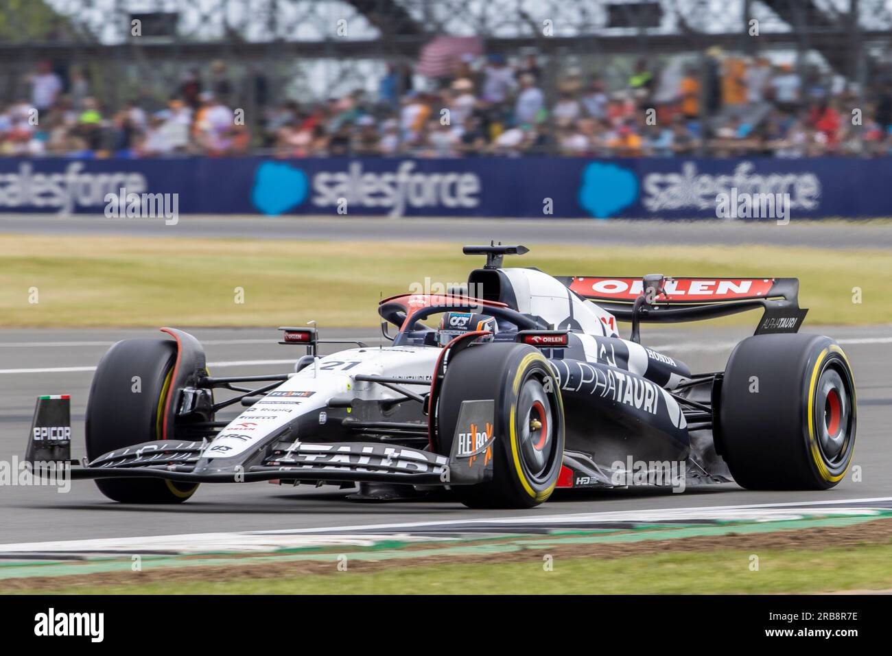 8. Juli 2023: Silverstone Circuit, Northamptonshire, England: Formel 1 2023 Aramco F1 Grand Prix: Qualifikationstag; Nyck de Vries in Scuderia Alpha Tauri Alpha Tauri-Honda RBPT AT04 im Jahr FP3 Stockfoto