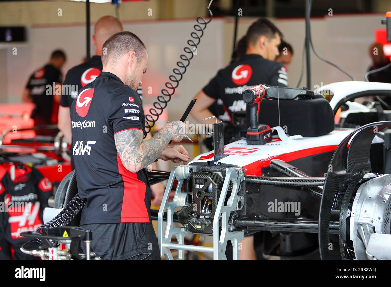 Haas F1 Team während DER FORMEL 1 ARAMCO GRAND PRIX 2023 – jUL7-9 Silverstone, Großbritannien Stockfoto
