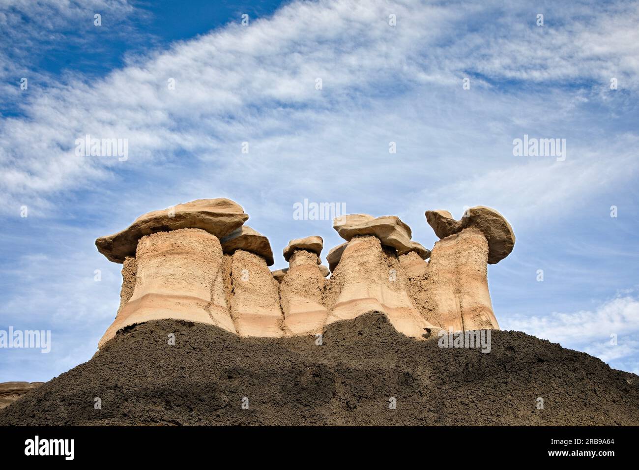 Felsformationen in den Bisti Badlands oder de-na-zin in New Mexico. Stockfoto
