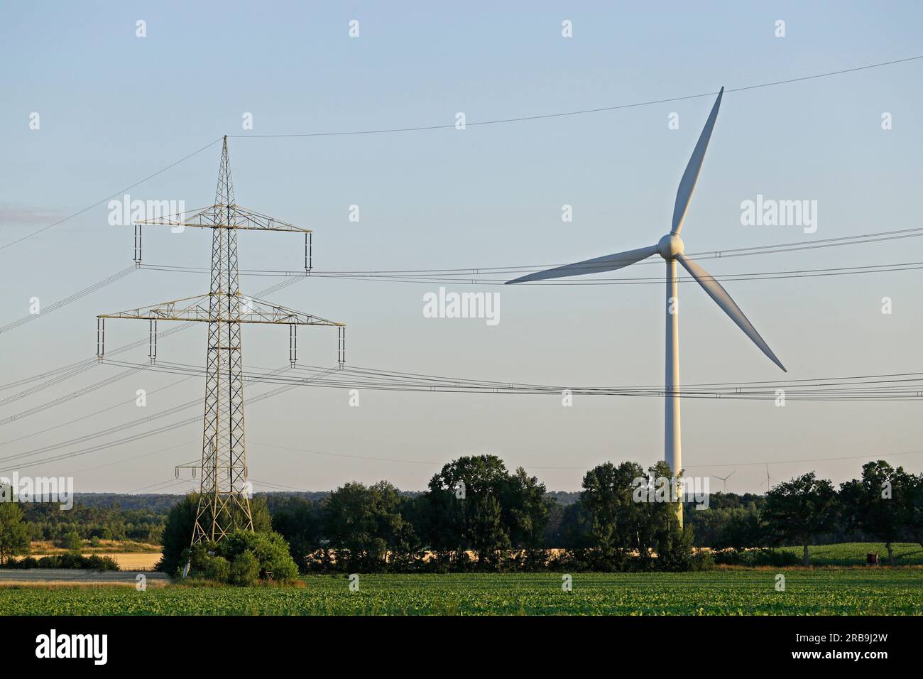Pylon, Windkraftwerk, Melbeck, Ilmenau Joint Community, Niedersachsen, Deutschland Stockfoto