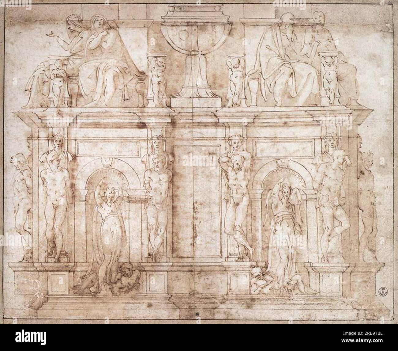 Entwurf für das Grab Julius II (zweite Version) c.1540; Rom, Italien, von Michelangelo Stockfoto