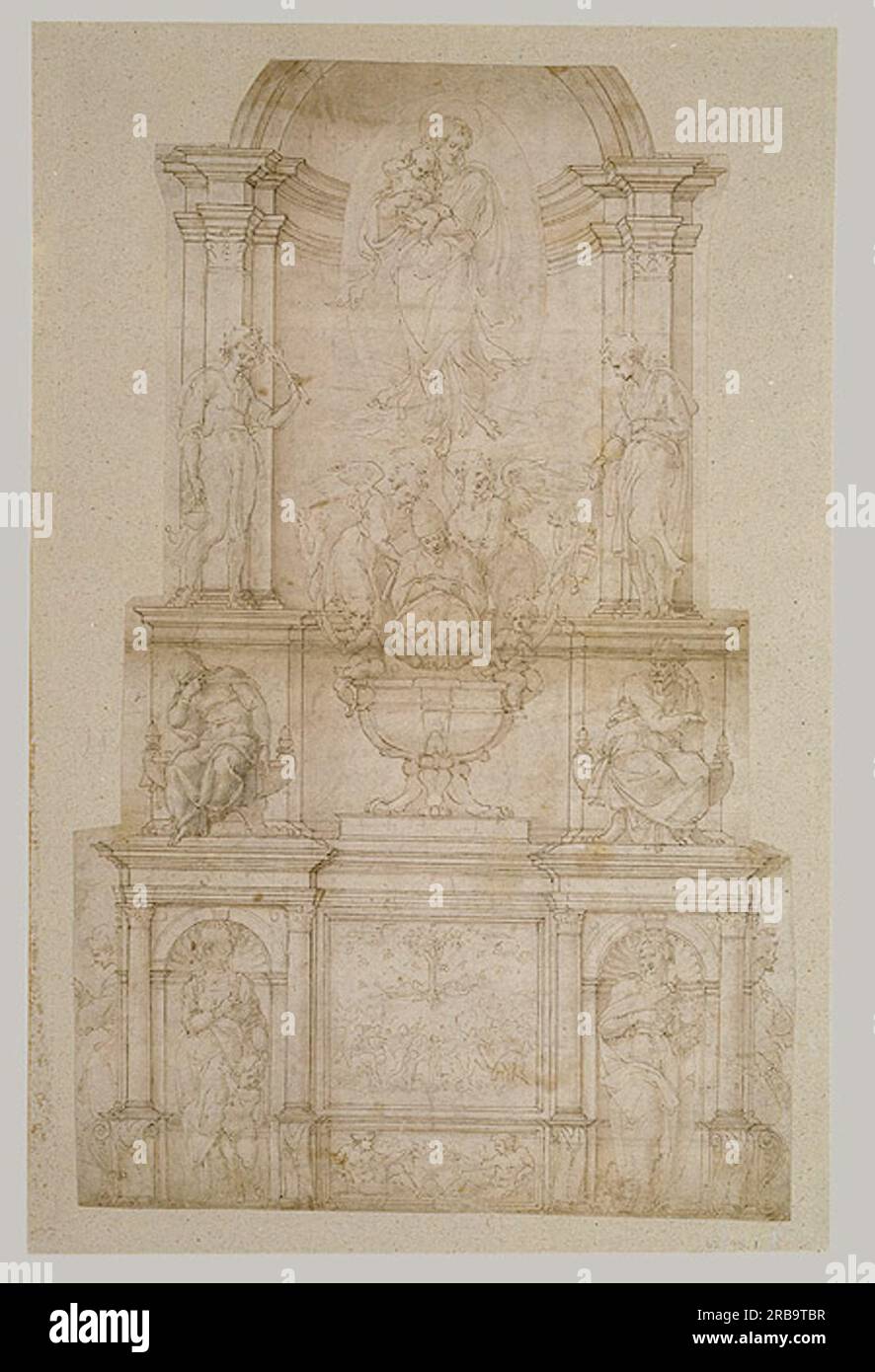 Entwurf für das Grab Julius II (erste Version) c.1540; Rom, Italien, von Michelangelo Stockfoto