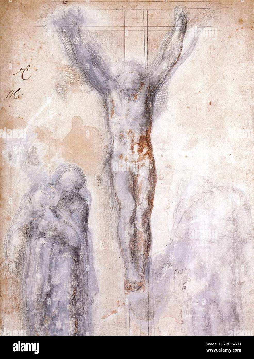 Studium von Christus am Kreuz zwischen Jungfrau und St. John the Evangelist' c.1552 - c.1554; Italien von Michelangelo Stockfoto