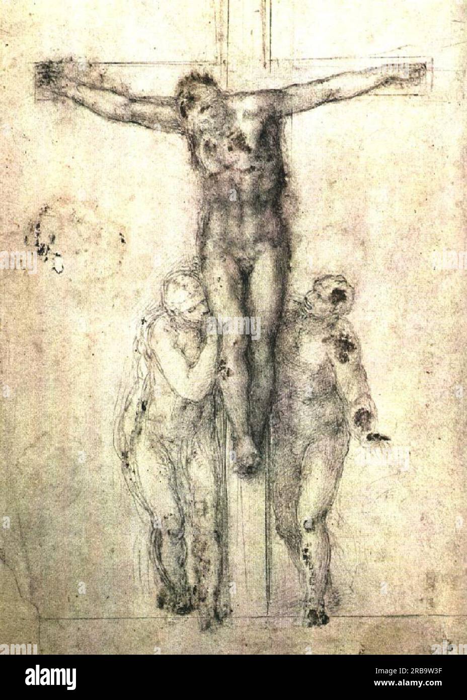 Studium von Christus am Kreuz zwischen Jungfrau und St. John der Evangelist' 1556; Rom, Italien, von Michelangelo Stockfoto
