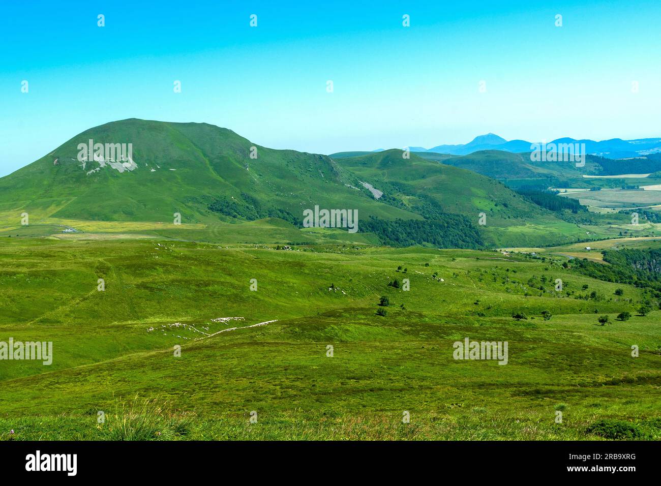 Blick auf den Monts Dore im Auvergne Volcanoes Natural Park, Sancy Massif, Puy de Dome Department, Auvergne Rhone Alpes, Frankreich Stockfoto