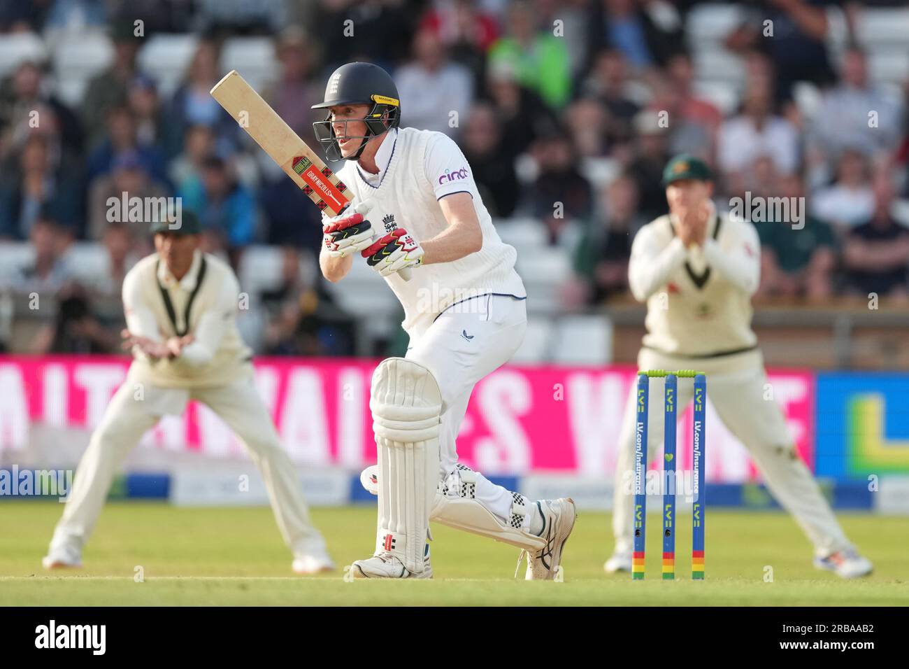 Englands Zak Crawley im Schlagkampf am dritten Tag des LV= Insurance Ashes Series-Testspiels in Headingley, Leeds. Bilddatum: Samstag, 8. Juli 2023. Stockfoto