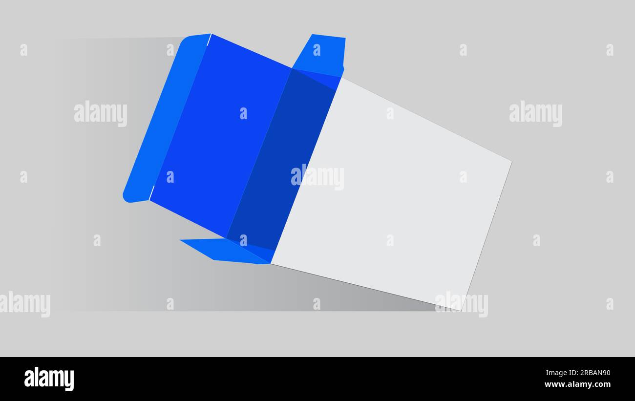 Weiße und blaue Produktbox Straight Tuck End Box, skalierbar Box Vector 3D Rendering. Produktbox mit geradem Tuck-Ende, skalierbare Box die-Line-Them Stock Vektor