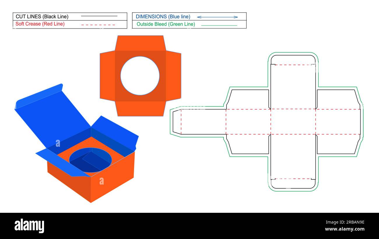 Produktbox, Endbox, Endbox gerade Endbox mit Matrizenvorlage und 3D-Vektor-Rendering oder Illustration Stock Vektor