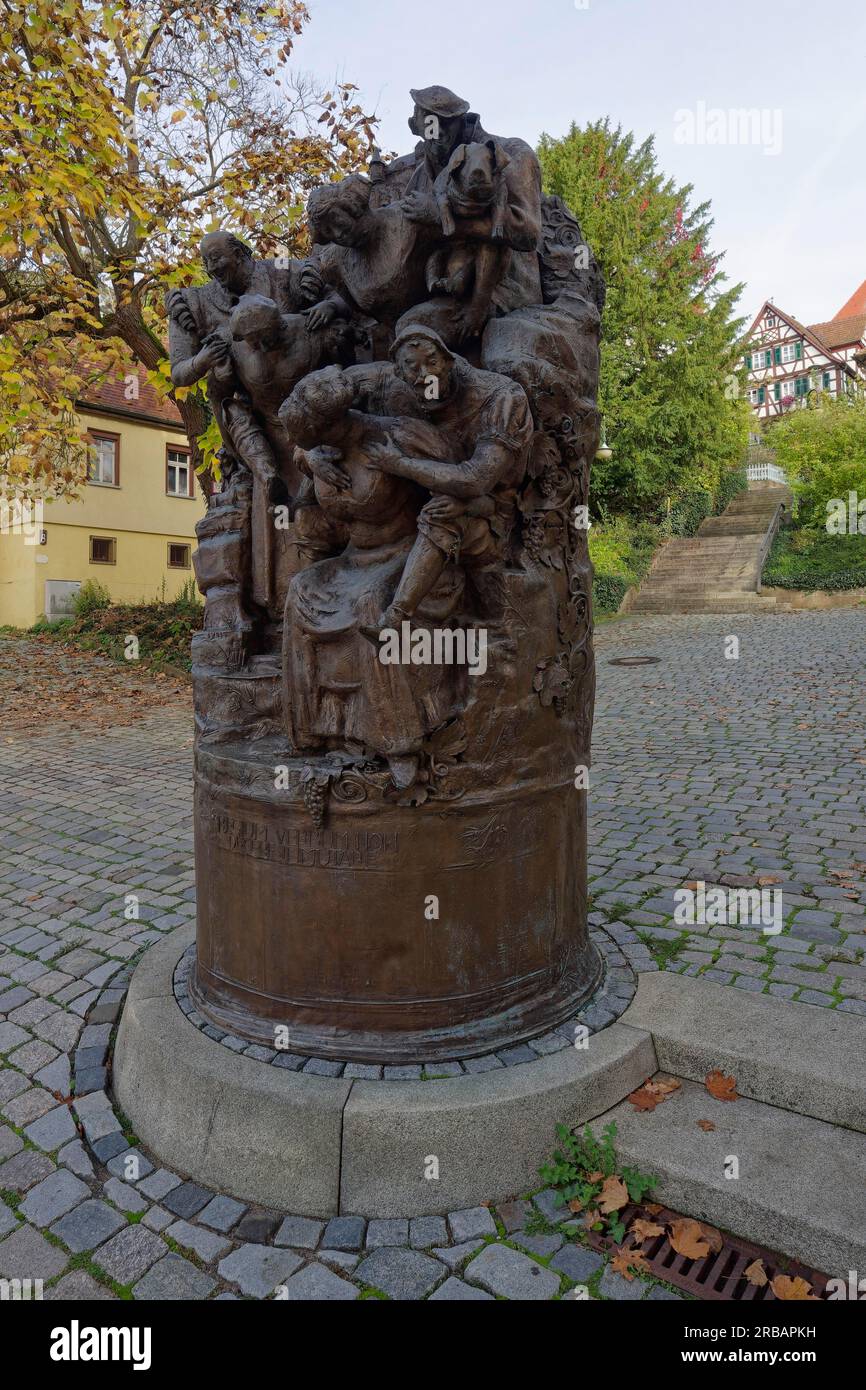 Skulptur, Darstellung der Geschichte rund um das Weibertreu, Weibertreu, Weinsberg, Weinsberger Tal, Heilbronn, Heilbronn-Franken, Heilbronn-Franken Stockfoto