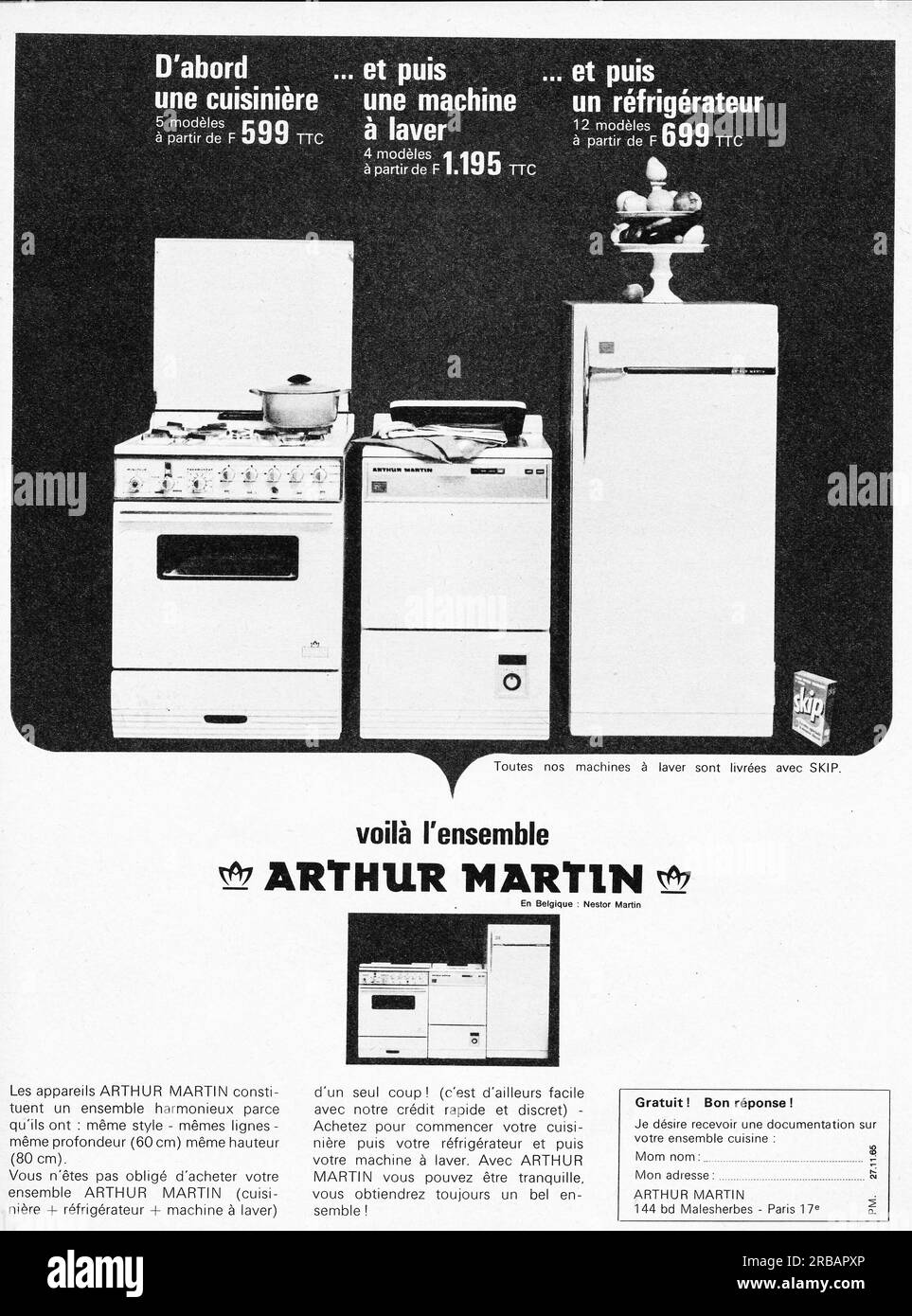 Arthur Martin Küchengeräte Werbung in einem französischen Magazin 1965 Stockfoto