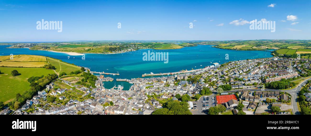 Panoramablick über die Hafenstadt Padstow am Kamel, North Cornwall, England, Großbritannien Stockfoto