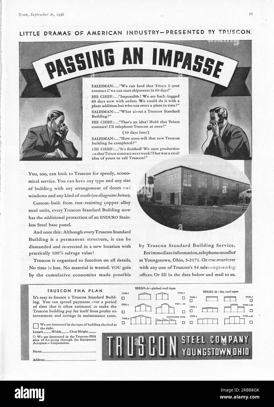 Vintage Time Magazine, 21. September 1936, Werbeanzeige, USA Stockfoto