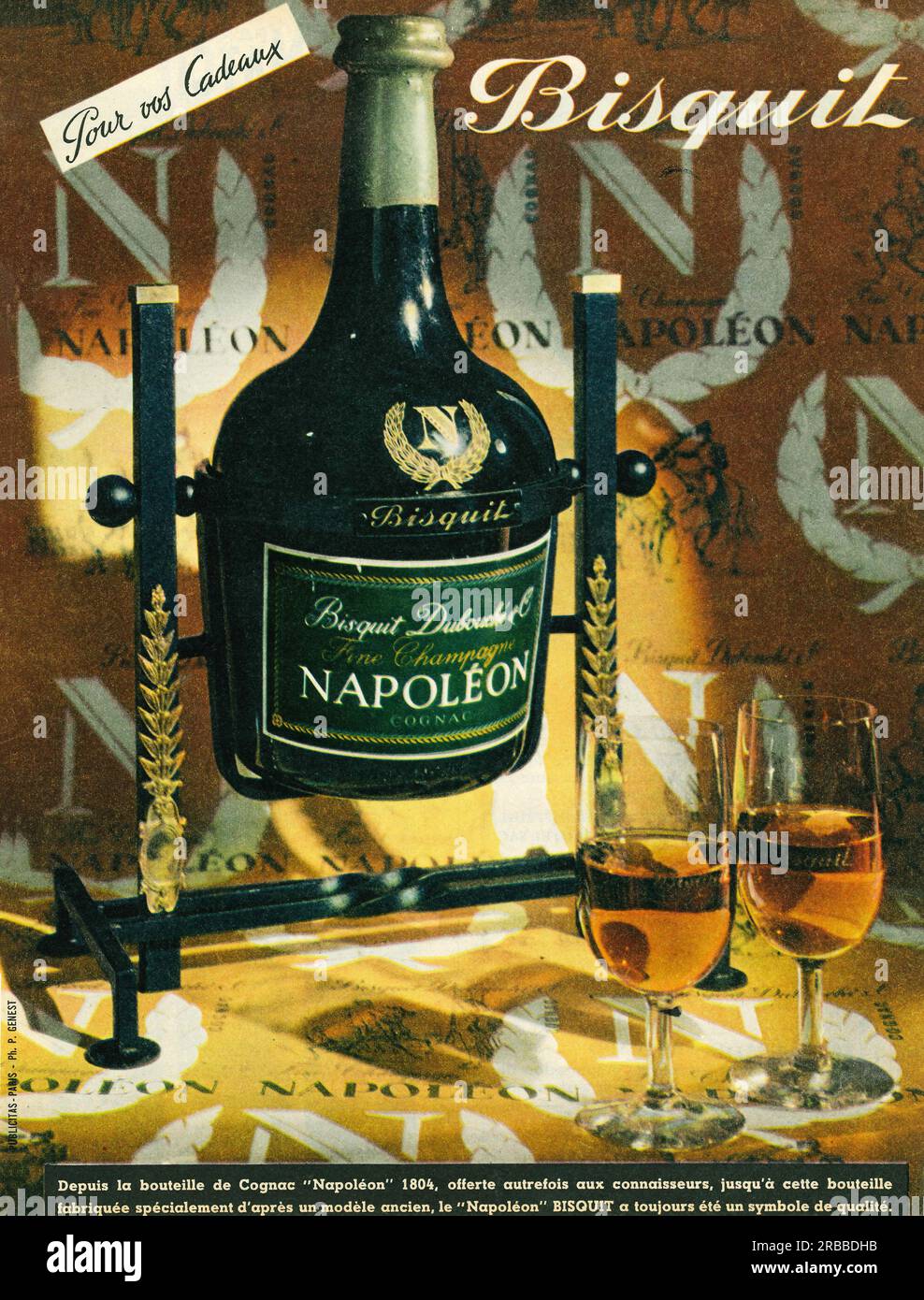 Bisquit Dubouche „Bisquit“ Napoleon Fine Champagne Cognac, französische Druckwerbung, 1959 Stockfoto