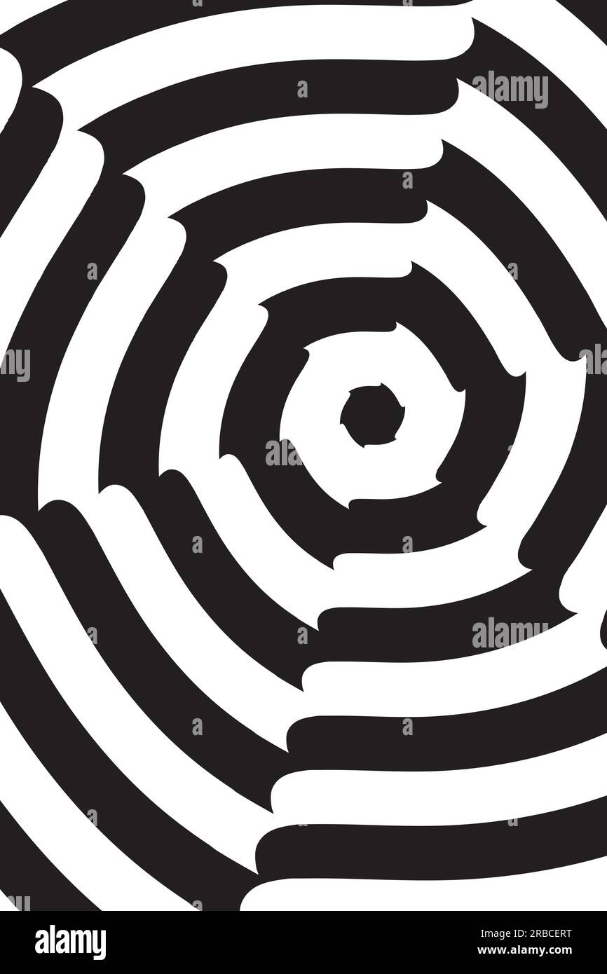 Muster mit Illusionskunst-Design, schwarzer wellenförmiger Streifen, Schwarz-Weiß-Muster, vertikales Bild. Stockfoto