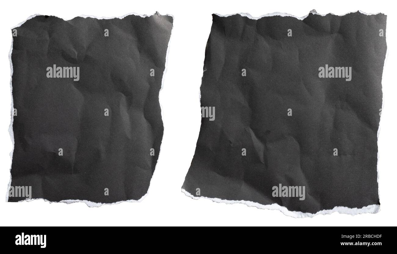 Schwarzes Papier, zerrissen in zwei Stücke mit Beschneidungspfad Stockfoto