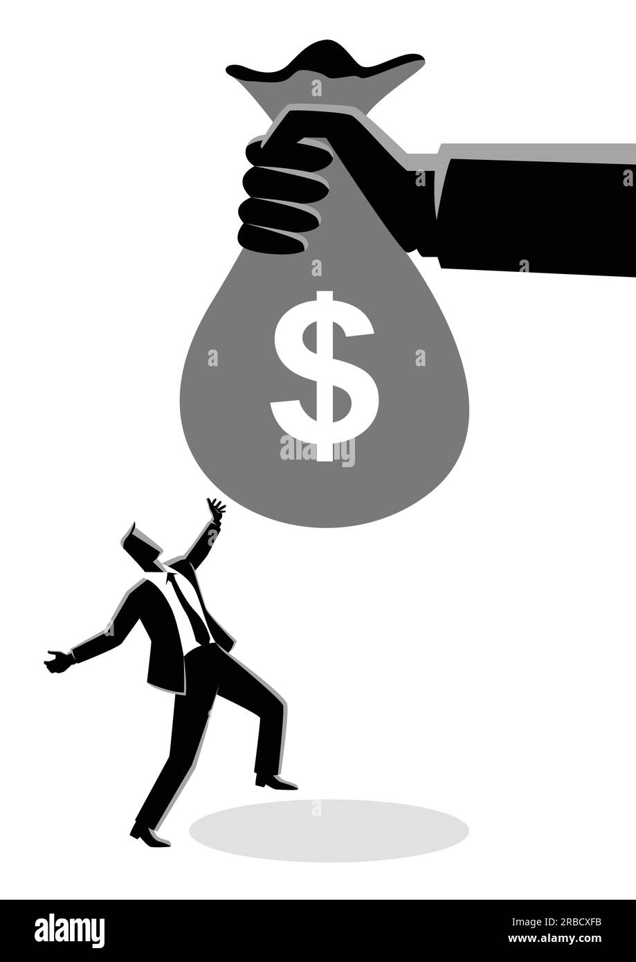 Business Concept Vektor Illustration eines freudigen Geschäftsmann empfangen ein Riesige Geldtasche Stock Vektor