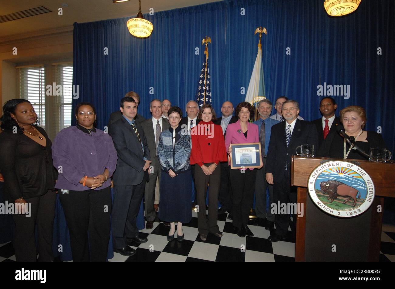 Veranstaltung im "Main Interior" zur Würdigung der Beiträge zum "Performance and Accountability Report 2008" des Innenministeriums mit Ausführungen von Stellvertretender Sekretär P. Lynn Scarlett, stellvertretender Sekretär James Cason, Direktor des Haushaltsbüros Pamela Haze, Stellvertretender Kontrolleur Danny Werfel, Direktor des Finanzmanagements Daniel Fletcher, Und Leiter des Planungs- und Leistungsmanagements Richard Beck Stockfoto