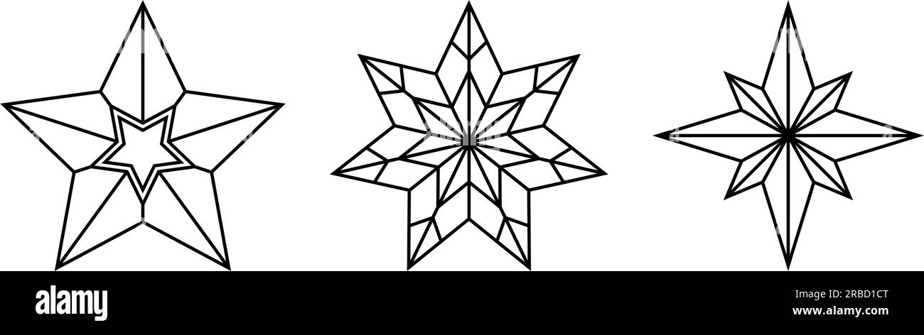 Abstrakte Vektorkollektion mit Weihnachtsstern in Schwarz. Isolierter  Hintergrund. Weihnachtssymbol fr die Geburt Jesu. Drei Weihnachtssterne  Stock-Vektorgrafik - Alamy