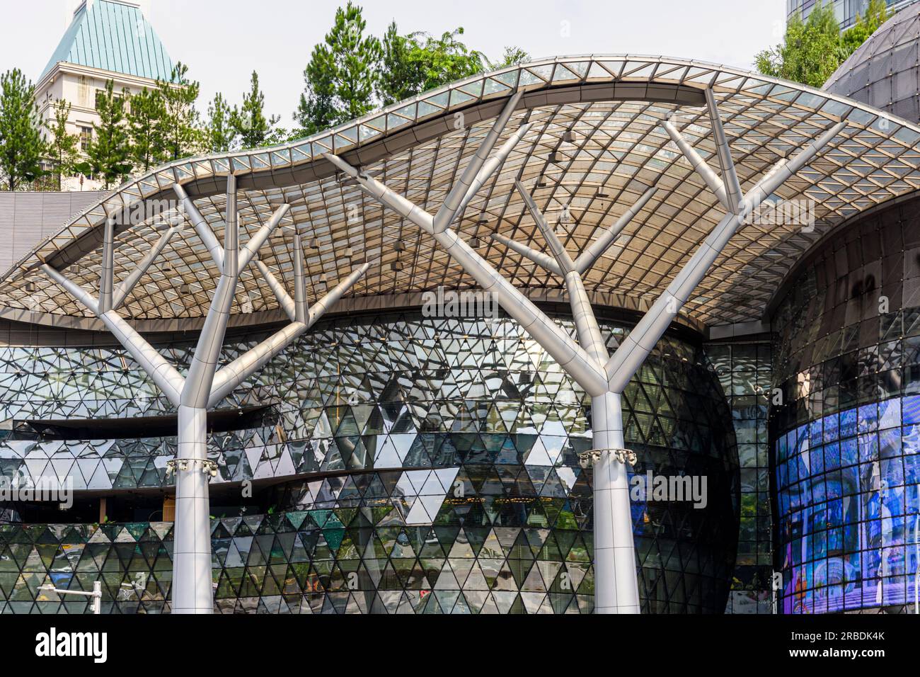 Baumähnliches Glas-Stahl-Vordach im EINKAUFSZENTRUM ION Orchard in Singapur Stockfoto