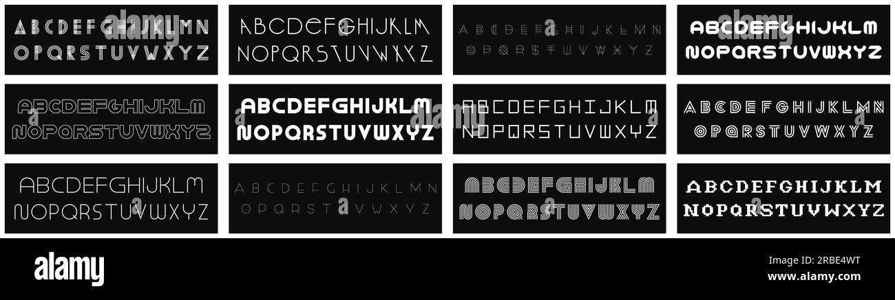 Sammlung kreativer, stylischer Schriftarten. Minimalistische Buchstaben - ungewöhnliches zeitgenössisches Design. Trendige englische Vektoralphabeten Stock Vektor