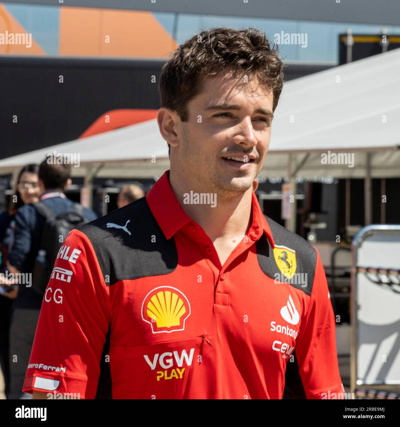 9. Juli 2023: Silverstone Circuit, Northamptonshire, England: Formel 1 2023 Aramco F1 Grand Prix: Renntag; Scuderia Ferrari Fahrer Charles Leclerc Stockfoto