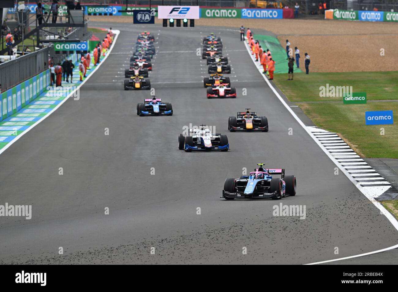 9. Juli 2023: Silverstone Circuit, Northamptonshire, England: Formel 1 2023 Aramco F1 Grand Prix: Wettkampftag; Beginn des F2. Spielfilms Stockfoto