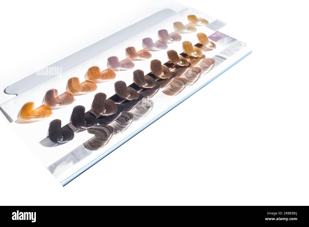Verschiedene Beispiele Farbpalette Farbfärbung Haartöne Farbtöne Festlegen des weißen Hintergrunds isoliert. Stockfoto