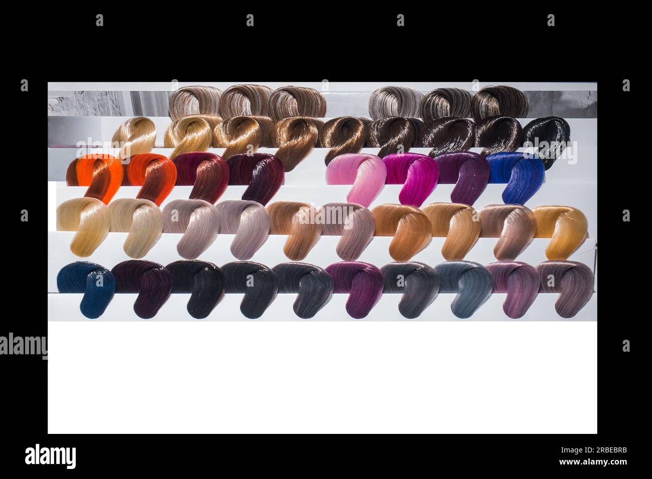 Verschiedene Beispiele Farbpalette Farbfärbung Farbton Farbton auf schwarzem Hintergrund. Stockfoto
