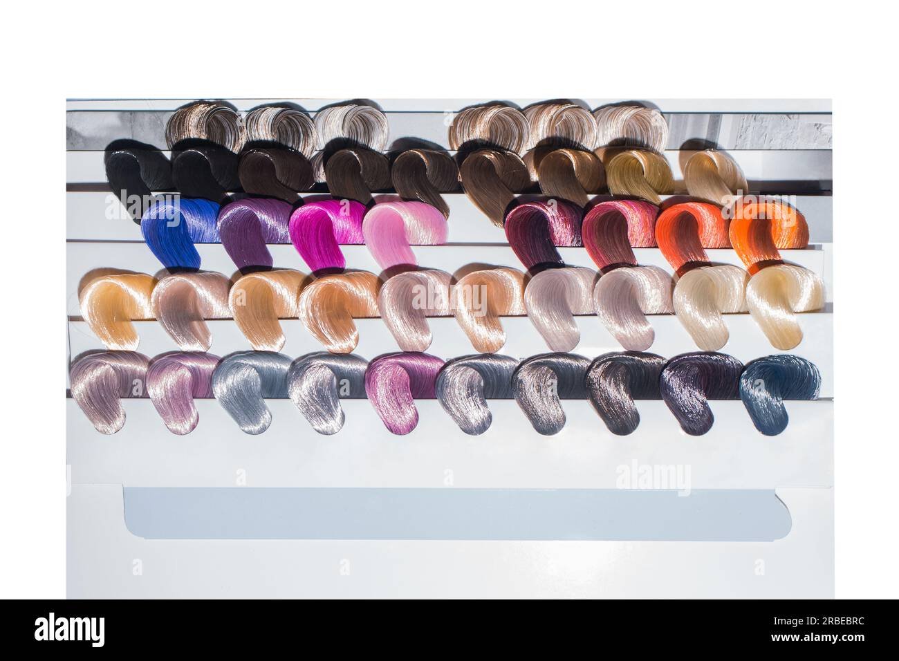 Verschiedene Muster Farbpalette Farbfärbung Haartöne Farbton unterschiedlich, Set Design auf weißem Hintergrund isoliert. Stockfoto