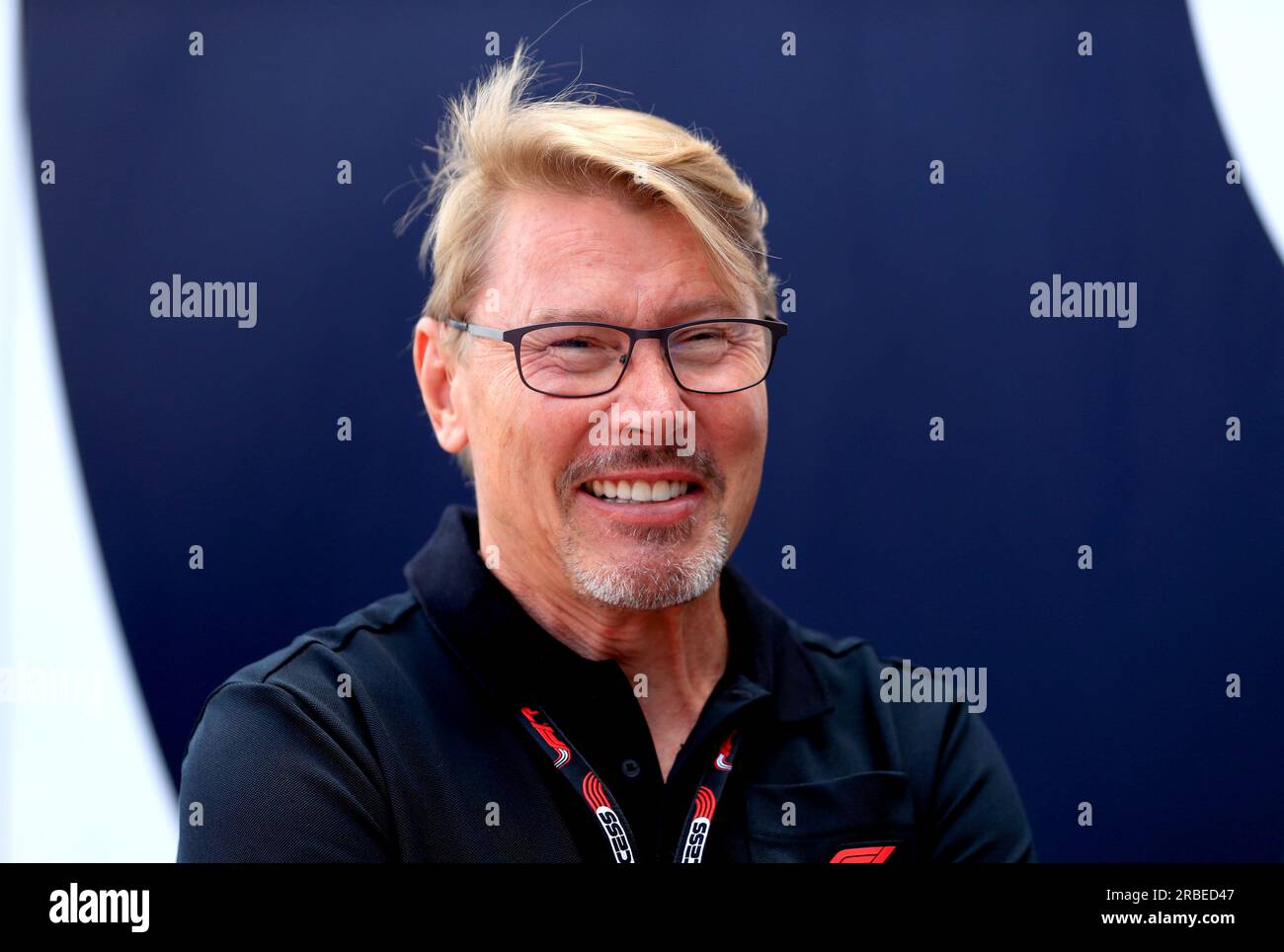 Der ehemalige F1-Fahrer Mika Hakkinen vor dem britischen Grand Prix 2023 in Silverstone, Towcester. Foto: Sonntag, 9. Juli 2023. Stockfoto